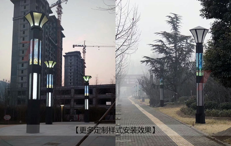 (QDJGDZ-023)六边发光园林立柱草莓视频APP色情定制款公园安装效果实景